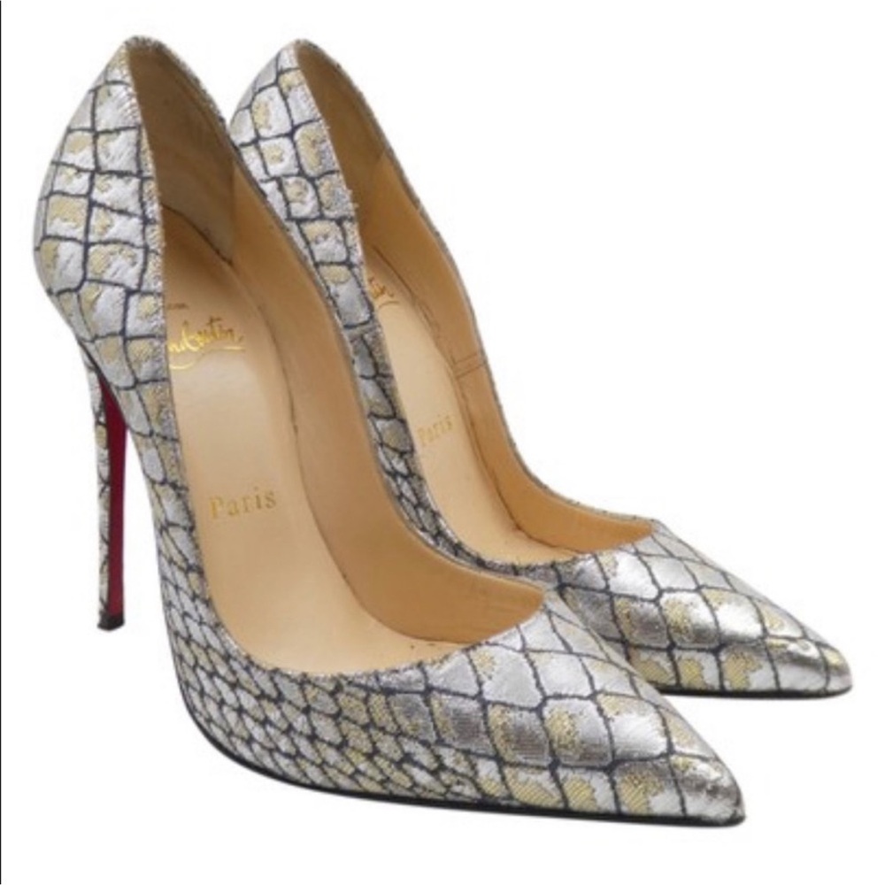 Christian Louboutin So Kate 120 silver snake lyrex. Size 37.5. Worn one time.